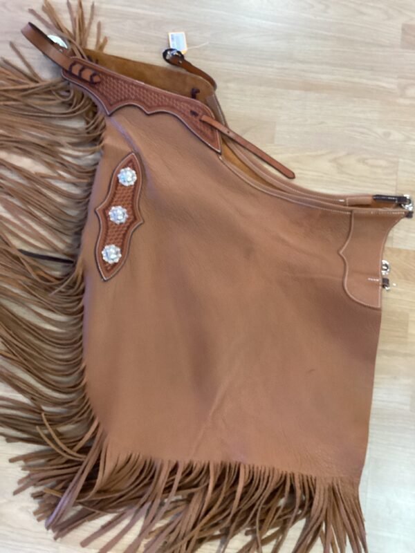 Leather Custom Chinks w/ Conchos Size L/XL Brown - Image 2