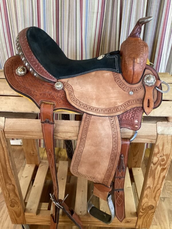 14" Cavalga Barrel Saddle w Fl Cinch - Med/ QHB/6.75" - Image 4
