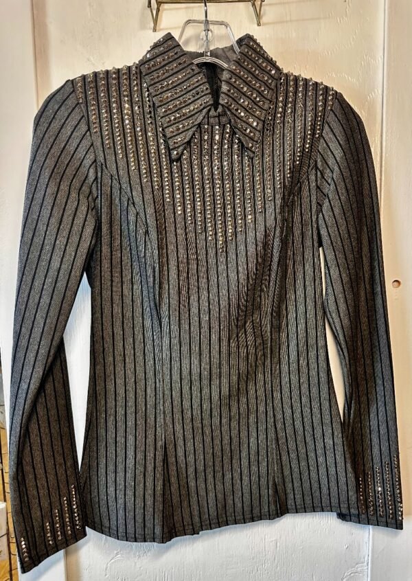 Gray and Black Striped Horsemanship Shirt Sz S? - Image 2
