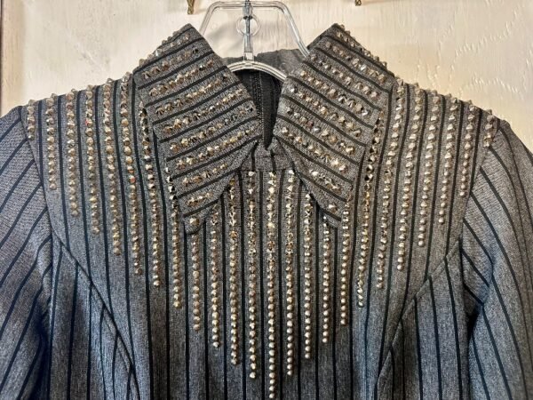 Gray and Black Striped Horsemanship Shirt Sz S?